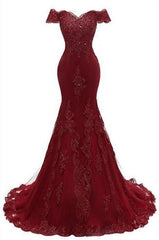 Prom Dress Elegant, Gorgeous Burgundy Prom Party Gowns| Mermaid Lace Evening Gowns