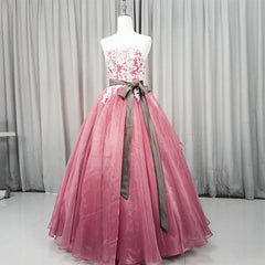 Gorgeous Dark Pink Organza with Lace Formal Gown, Quinceanera Dress
