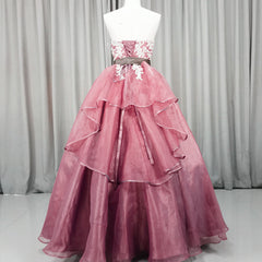 Gorgeous Dark Pink Organza with Lace Formal Gown, Quinceanera Dress