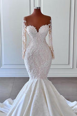 Gorgeous Long Sleeves White Mermaid Bridal Dress Sweetheart Graden Wedding Dresses