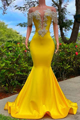 Gorgeous Yellow Long Mermaid Tassel Off the Shoulder Satin Backless Prom Dress with Ruffles