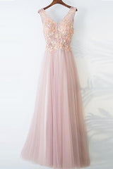 Pink Long A Line Simple Cheap Lace Up Prom Dresses