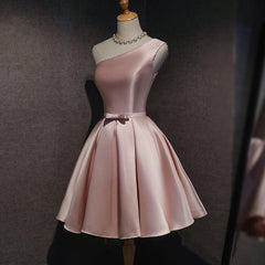 Cute Pink Satin Short Simple Knee Length Pink Short Prom Dresses