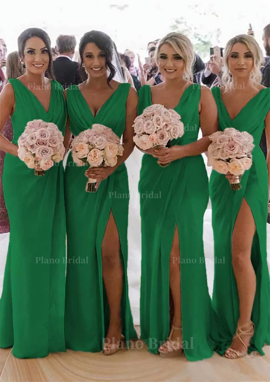 Sheath Column Cowl Neck Sleeveless Chiffon Bridesmaid Dresses With Pleated Split