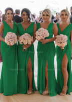 Sheath Column Cowl Neck Sleeveless Chiffon Bridesmaid Dresses With Pleated Split