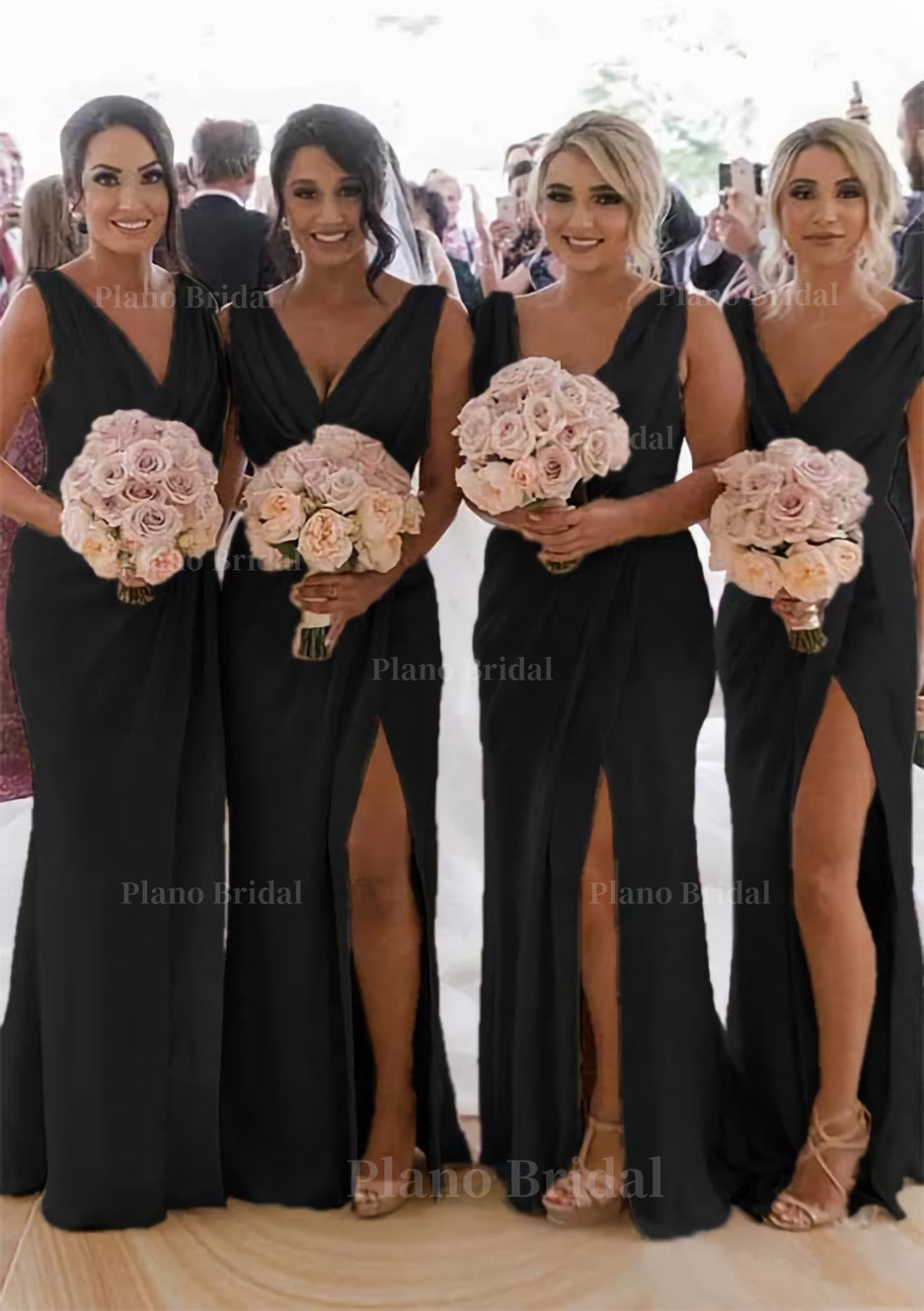 Sheath Column Cowl Neck Sleeveless Chiffon Bridesmaid Dresses With Pleated Split