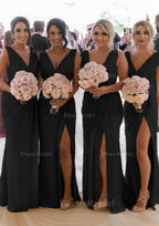 Sheath Column Cowl Neck Sleeveless Chiffon Bridesmaid Dresses With Pleated Split