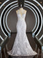 Sheath/Column Scoop Court Train Lace Wedding Dresses with Appliques Lace