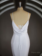 Sheath/Column V-neck Court Train Stretch Crepe Wedding Dresses with Ruffles