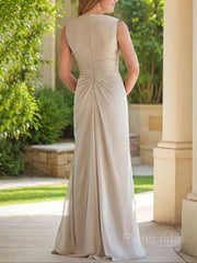 Sheath/Column V-neck Floor-Length Chiffon Mother of the Bride Dresses With Ruched