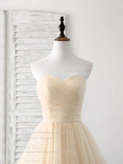 Simple Sweetheart Champagne Tulle Long Prom Dress Champagne Evening Dress