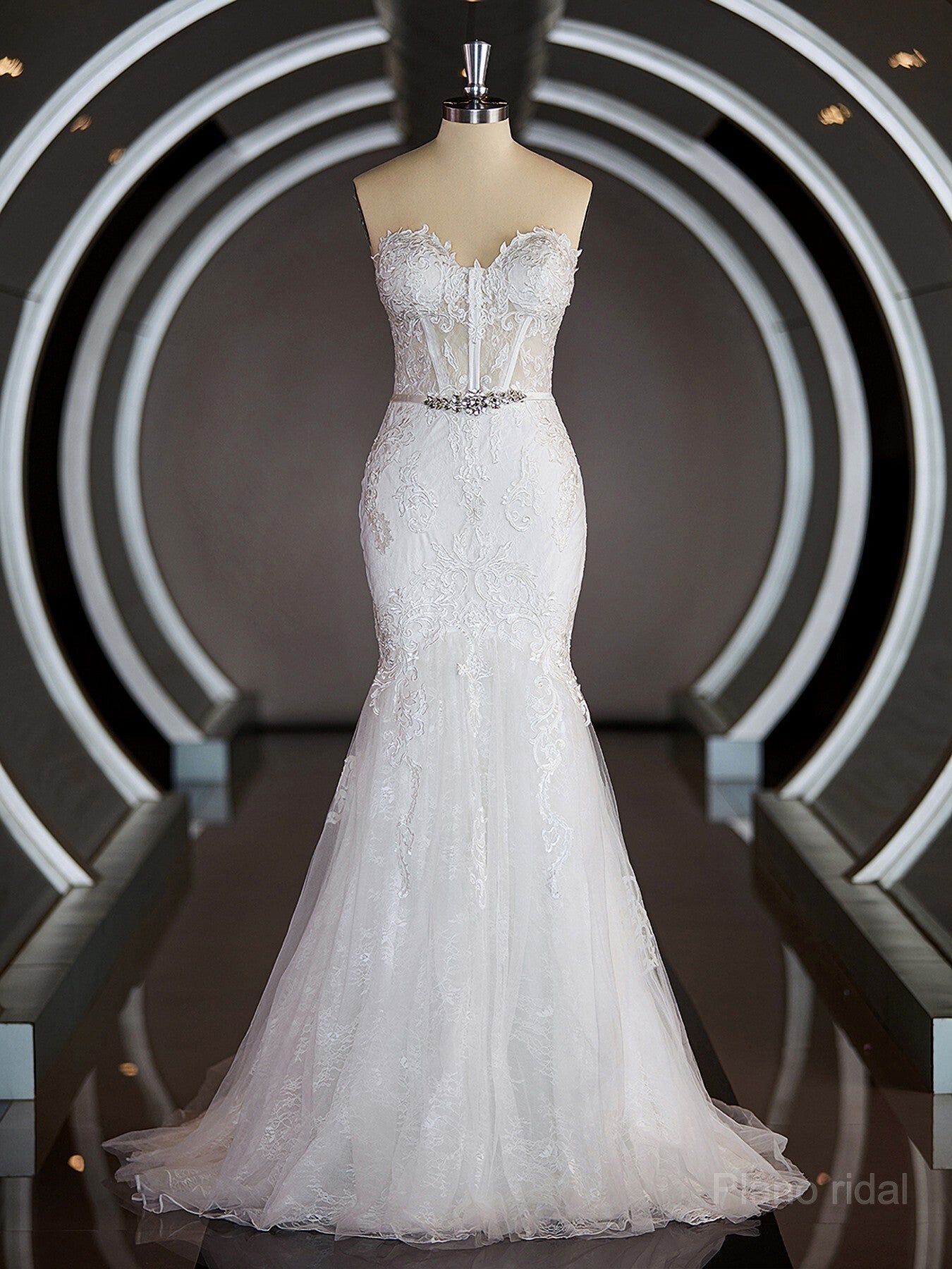 Trumpet/Mermaid Sweetheart Court Train Tulle Wedding Dresses with Appliques Lace Main image
