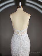 Trumpet/Mermaid V-neck Cathedral Train Tulle Wedding Dresses with Appliques Lace